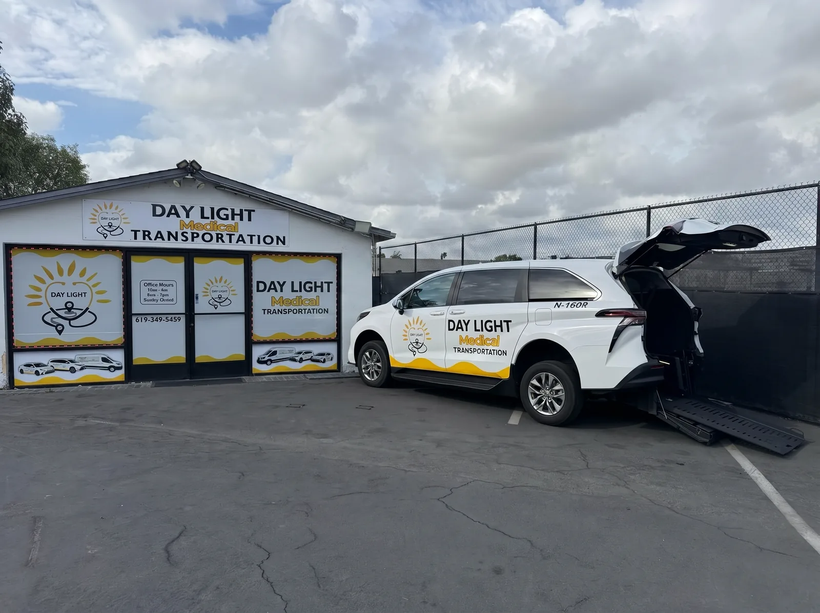 DayLight wheelchair-accessible Toyota Sienna minivan with rear ramp deployed at the El Cajon office